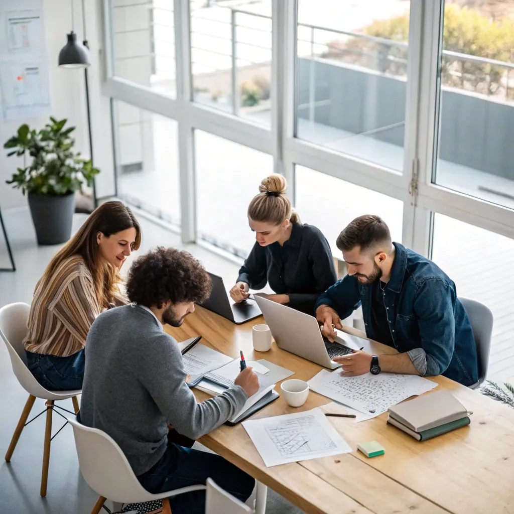 Team of copywriters working together